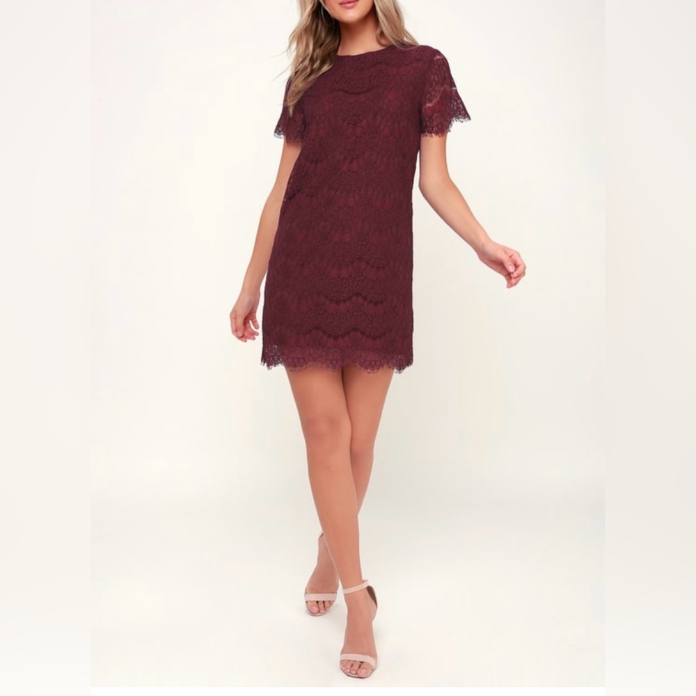 Lulu's Burgundy Lace Mini Dress